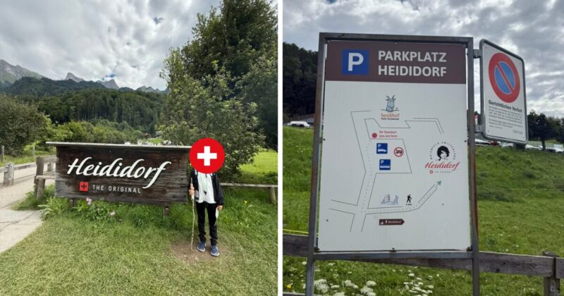 スイス マイエンフェルトにあるハイジ村の看板