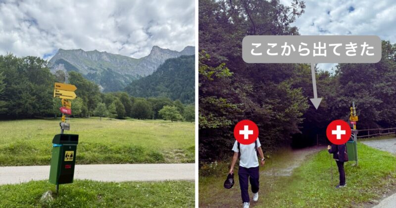 スイス マイエンフェルト駅からハイジコースをハイキング中に見えたスイスの壮大な山々