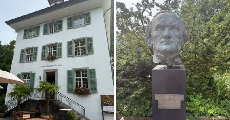有名作曲家リヒャルド・ワーグナーの家の入り口と銅像