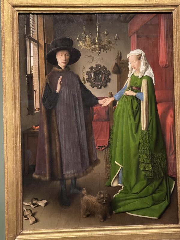 ナショナル・ギャラリーに展示されているファン・エイクの絵画「アルノルフィーニ夫妻の肖像」